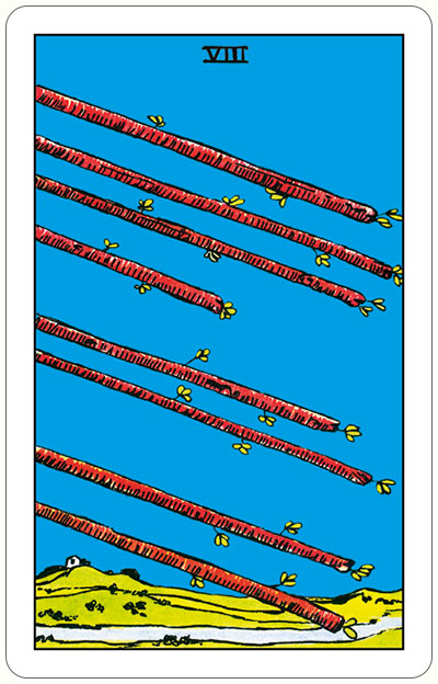 Таро Райдера-Уэйта. Аркан Восьмерка жезлов